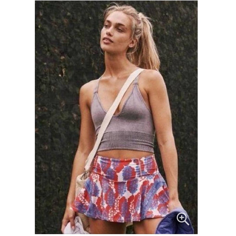 NEW Free People Movement Pleats And Thank You Printed Skort Red Blue